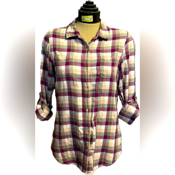 The North Face Women's Button-Down Purple Plaid Medium Hiking Shirt Casual - Picture 1 of 5
